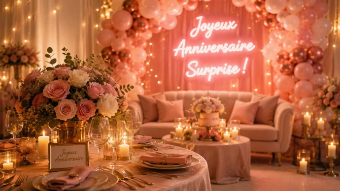 Organisation d’anniversaire surprise avec décoration premium et ambiance romantique par AGAP EVENT.