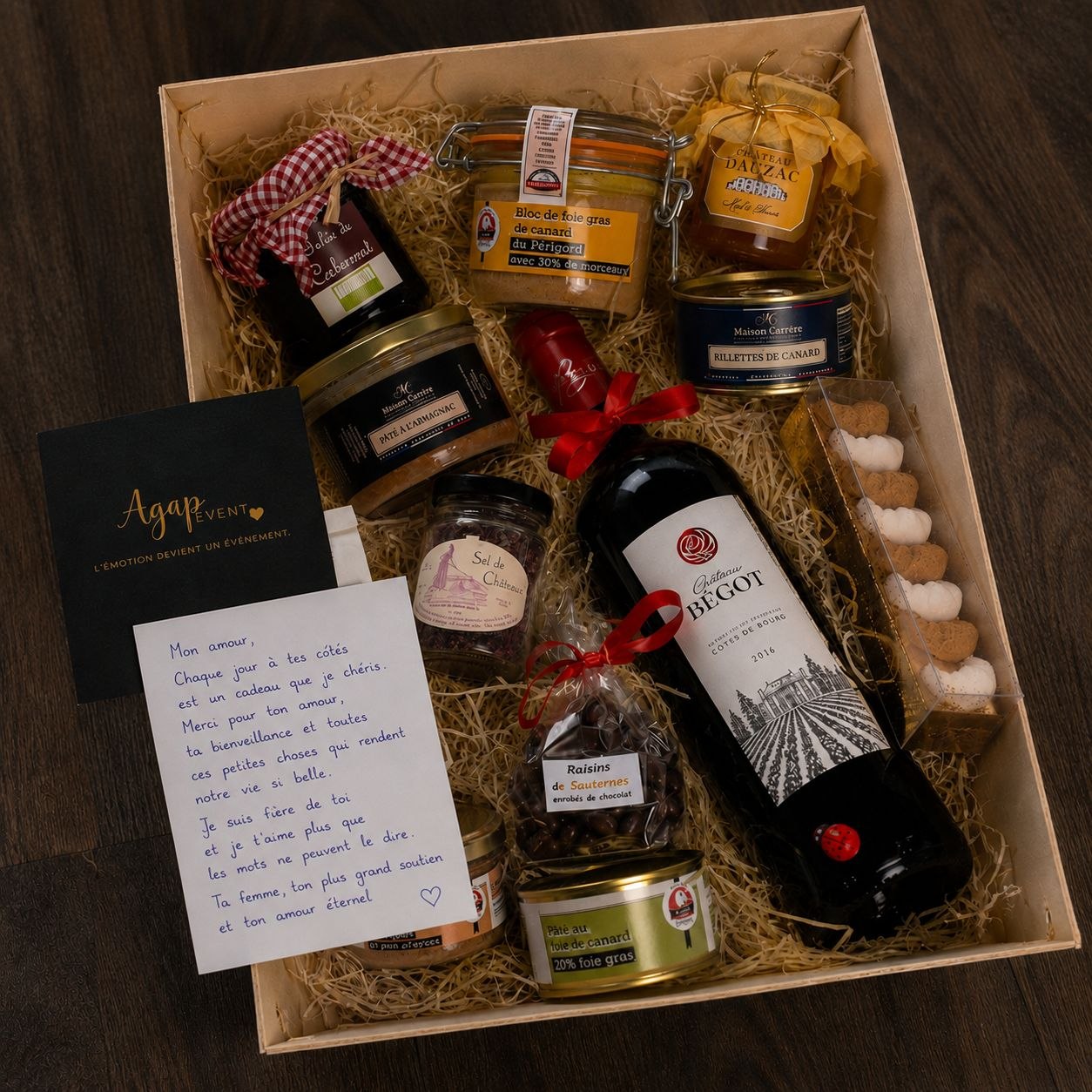 Panier cadeau personnalisé et élégant conçu par AGAP EVENT pour surprise romantique et anniversaire.