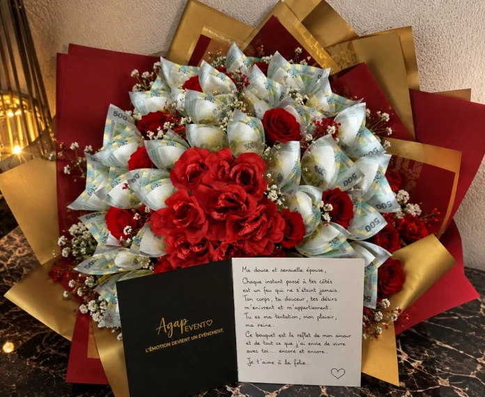 Bouquet d’argent créatif et raffiné réalisé par AGAP EVENT pour cadeau romantique et événement spécial.