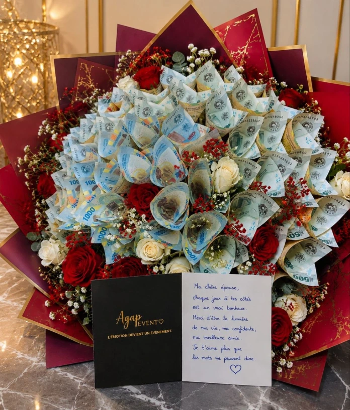 Bouquet d’argent créatif et raffiné réalisé par AGAP EVENT pour cadeau romantique et événement spécial.