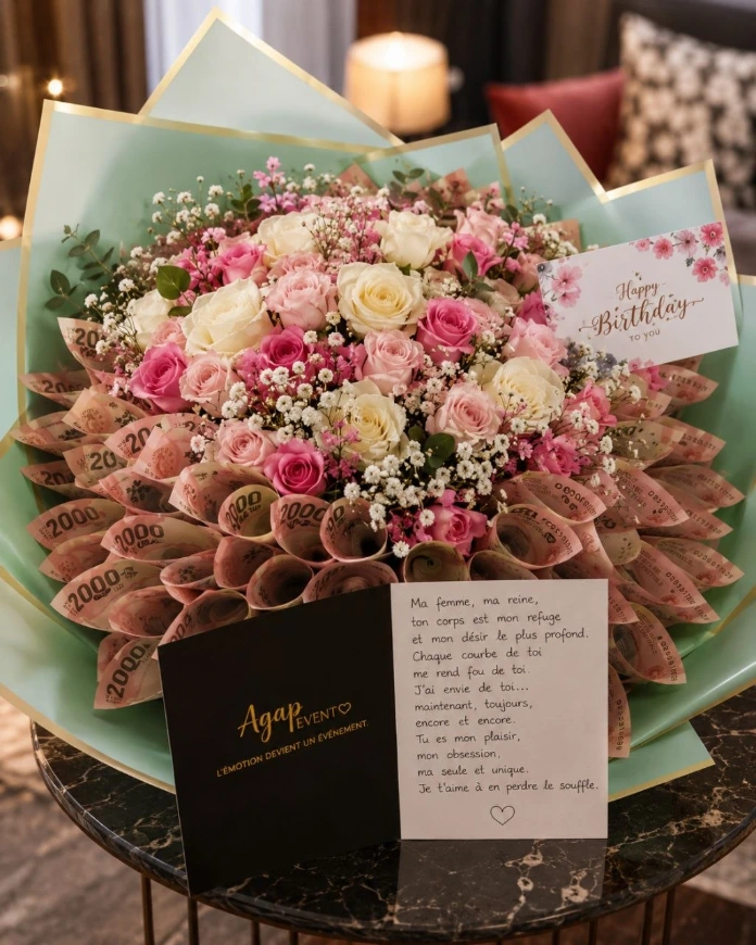 Bouquet d’argent créatif et raffiné réalisé par AGAP EVENT pour cadeau romantique et événement spécial.